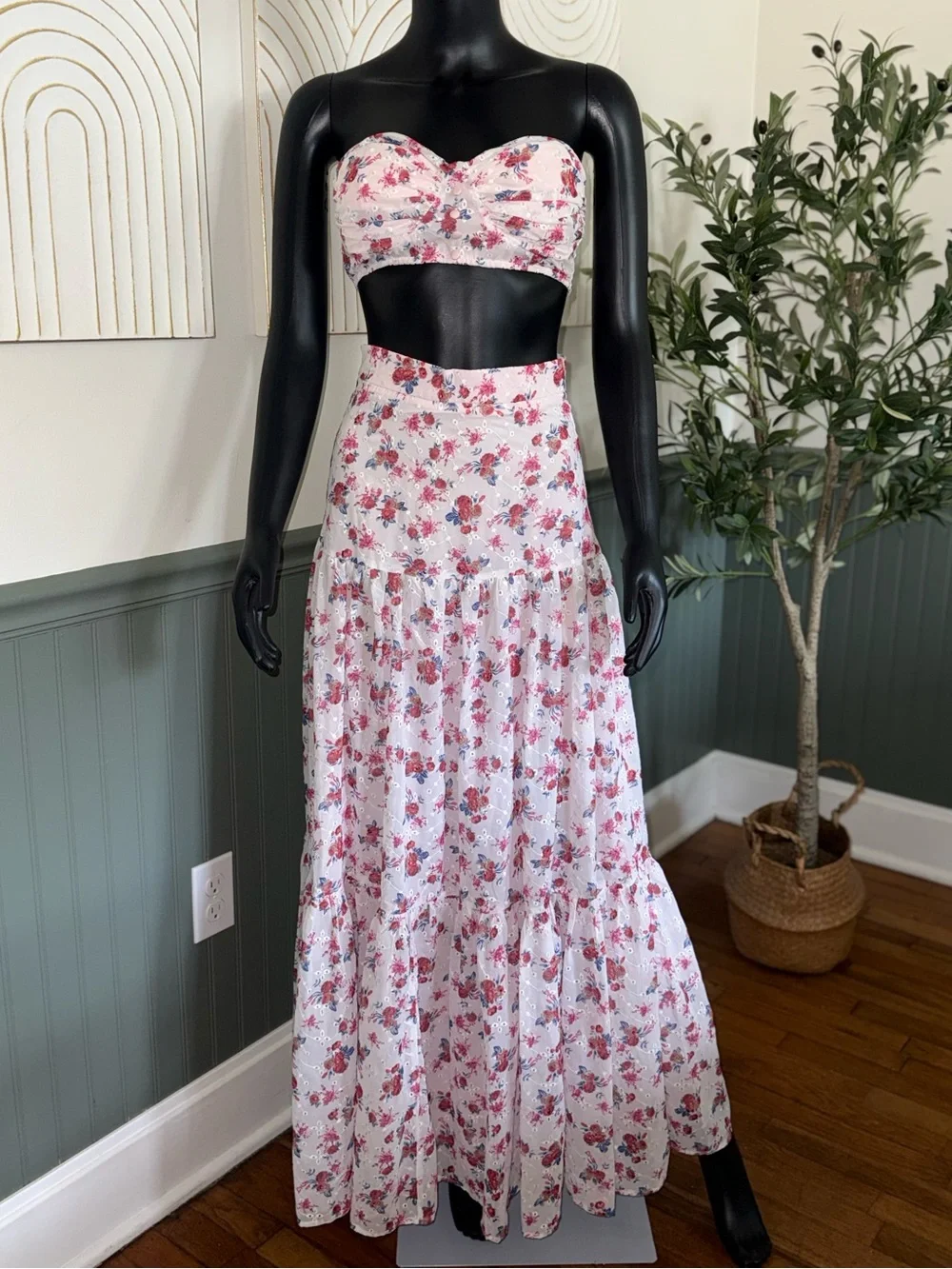 Floral Two-Piece Maxi Skirt Set | Strapless | Cottagecore Boho Romance - Picture 3 of 11